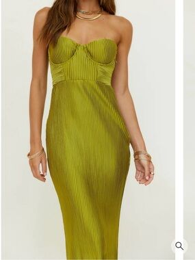 Fortunate One Kinds of Love Green Pleated Maxi Dress Strapless Size L